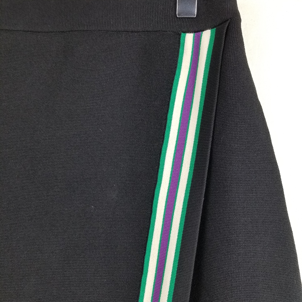Sandro Black Ponte Knit Cheerleader Mini Skirt Faux Wrap Contrast Trim Sz Small - Picture 6 of 13